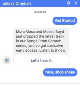 Chatbot conversation with Adidas Shoes