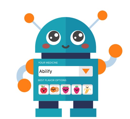 nativemsg, Chicago chatbots-companies that lead the way in user experience. FlavorBot image of cartoon robot with slot machine of best flavor medicine options. 