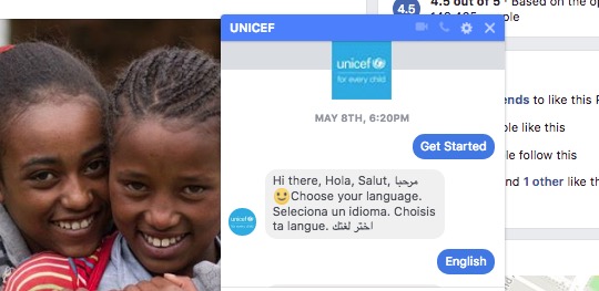 chatbot engagement UNICEF Facebook chatbot conversation